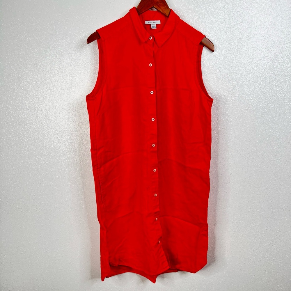 Pure Navy Linen Sleeveless‎ Midi Dress Size Large
